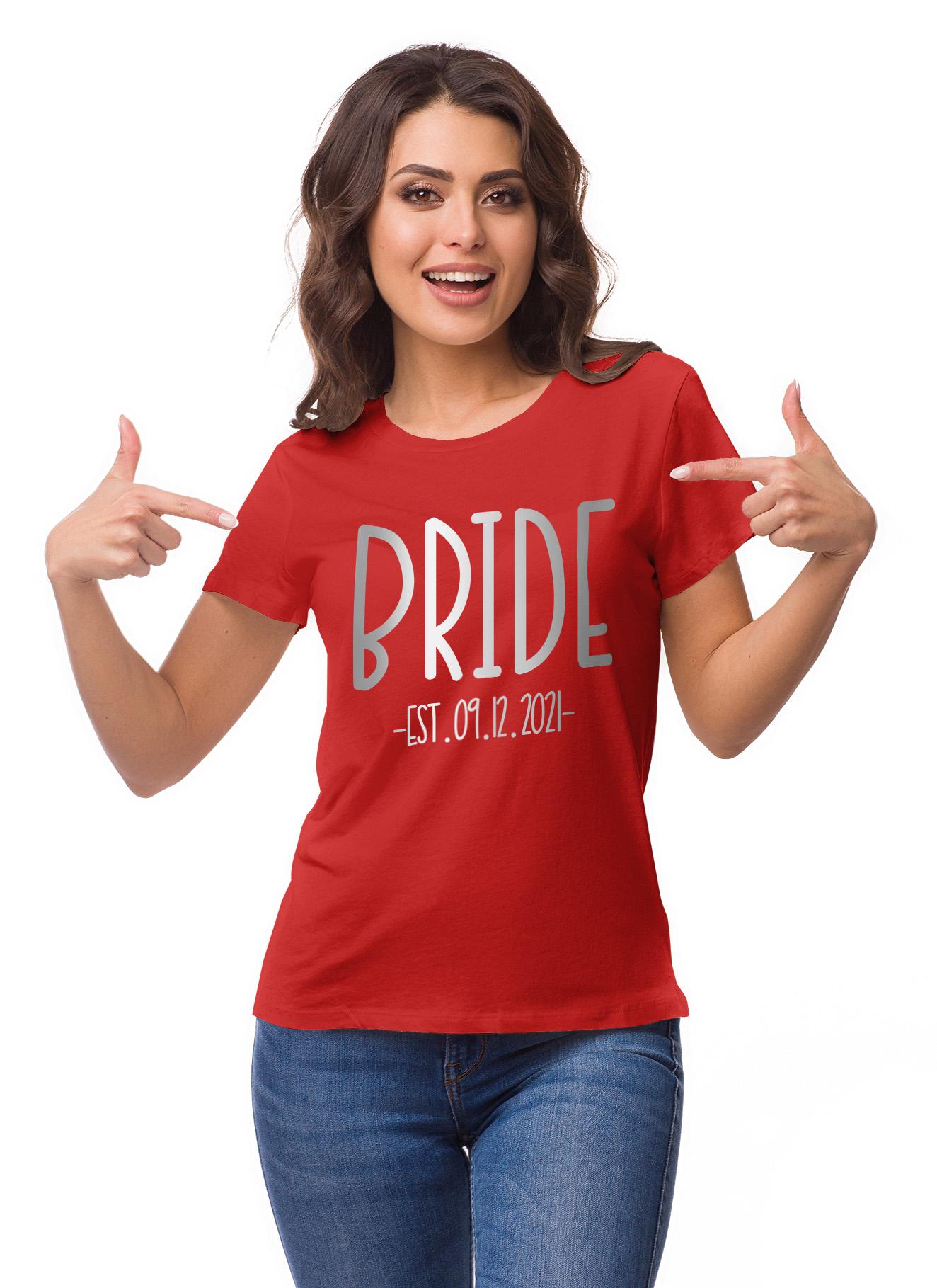 

Inkdotpot Personalized Womens Tshirt Top Bride Wedding Announcement Shirt-35 XS червоний