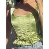 LCCE up Elegant Crop Top2021 New Arrival Fishbone Girdle Bows Shoulder Strap Ruffled Top