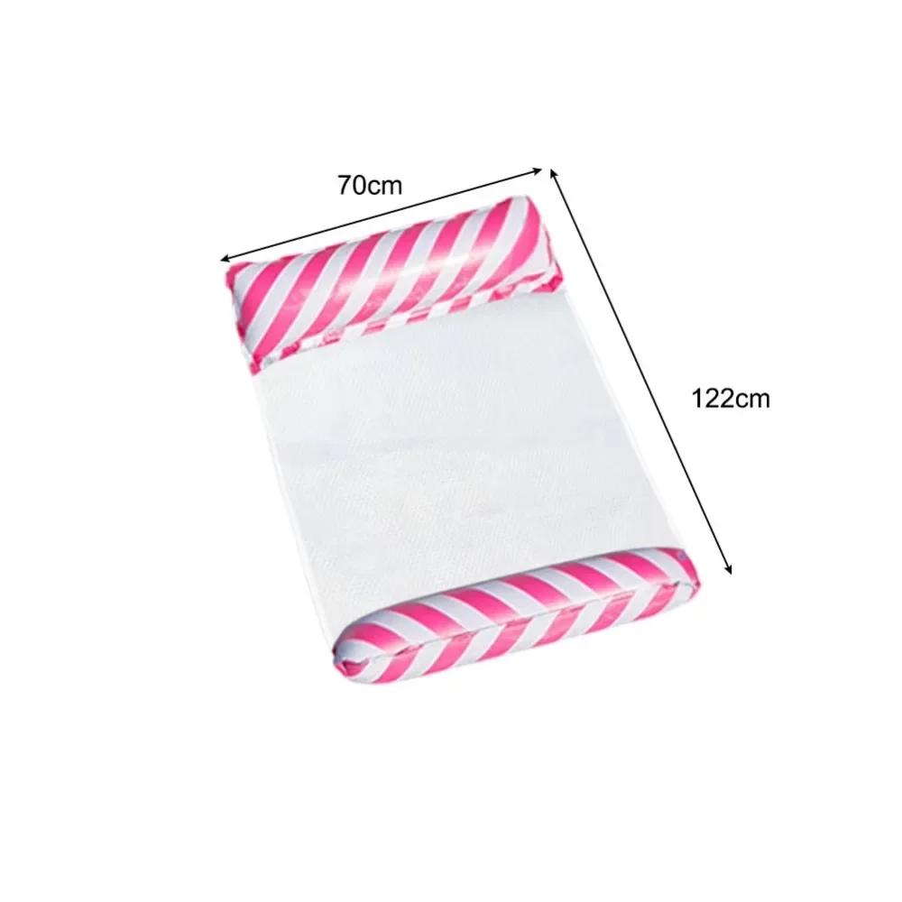 Portable Foldable Water Hammock with Net Backrest Floating Water Bed Inflatable Striped Swimming Pool Mattress Pool Party Toy