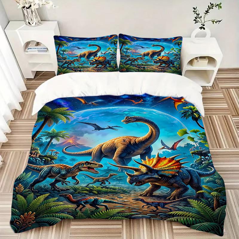 Dinosaur Kingdom Night Print 3Pcs Bedding Setduvet Cover With 2 Bedropillowcase Home Birthday Gift