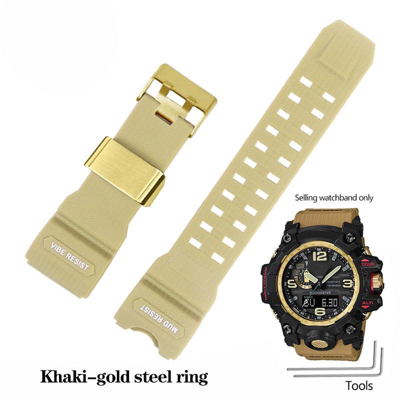 Resin Silikon Klokkereim For Casio Big Mud King GWG-1000GB Svart Gull G-SHOCK GWG-1000 Serie Gummireim med Verktøy Armbånd