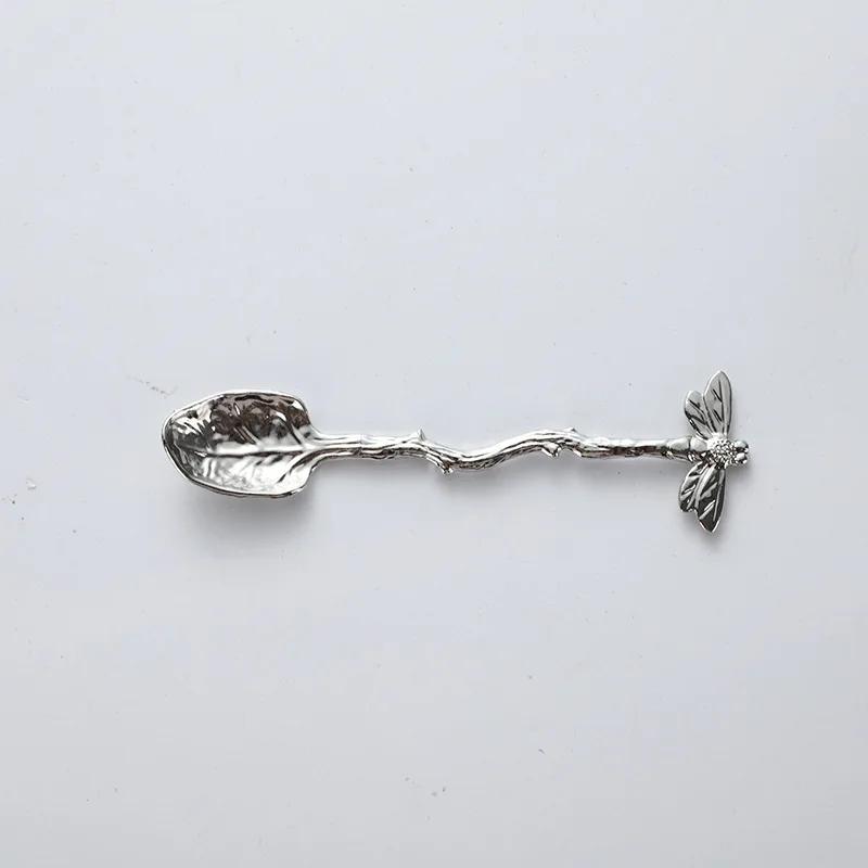 Nová retro kávová lžička vážka větvička dekorativní míchací lžička slitina listová lžička lesní styl přenosná dezertní lžička čajová lžička