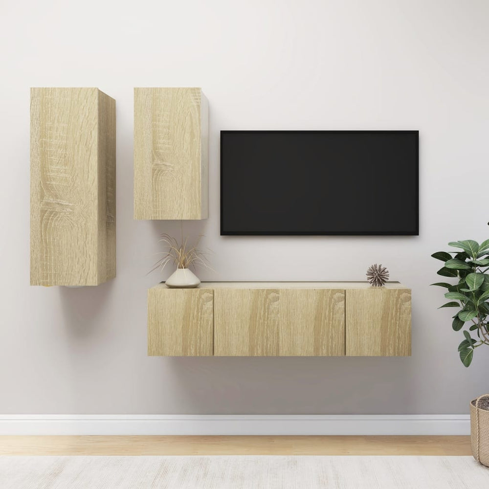 Set of 4 TV Furniture Pieces Sonoma Oak Engineered Wood