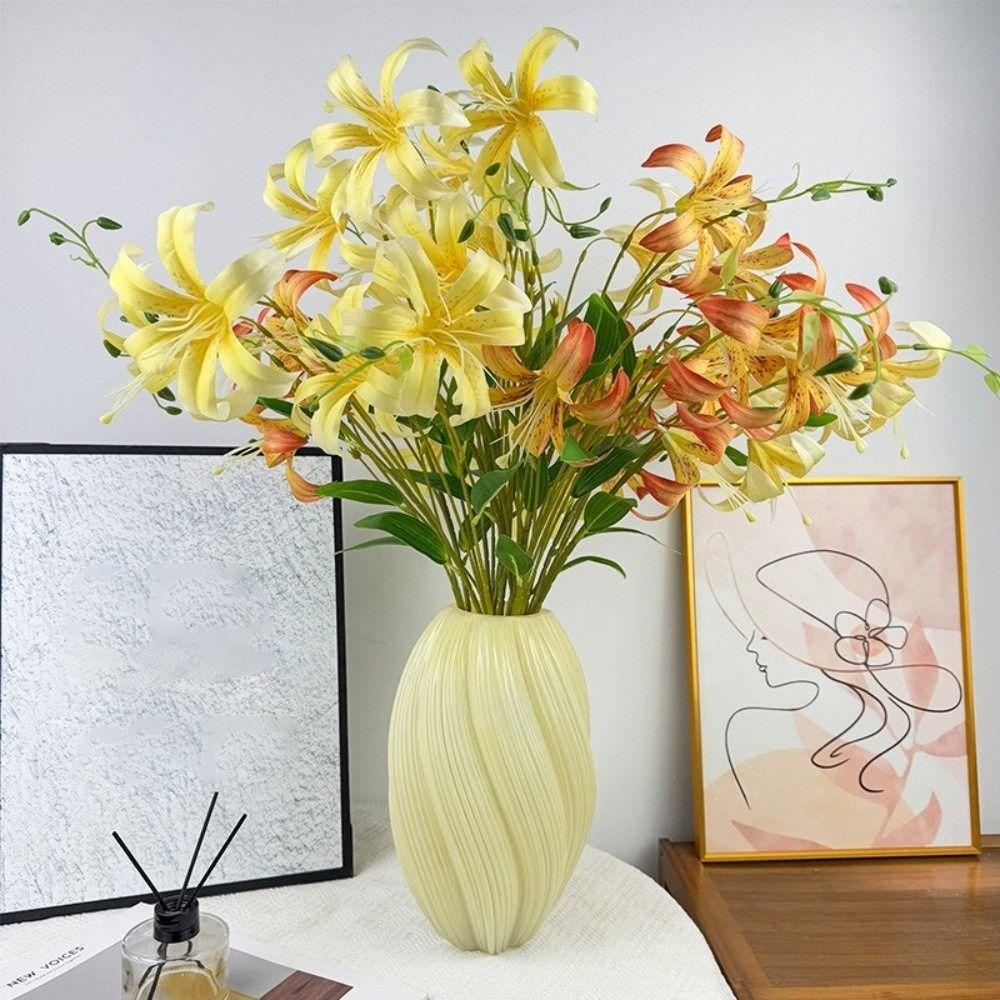4 Heads Artificial Lilis DIY Flower Floral Arrangement Simulation Flowers Multicolor Realistic Wedding Bouquet Home Decoration