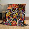 Colorful Skeleton Mariachi Band Celebration Patterned Blanket, Flannel, Suitable for All Seasons, Home Decor, Warm and Cozy