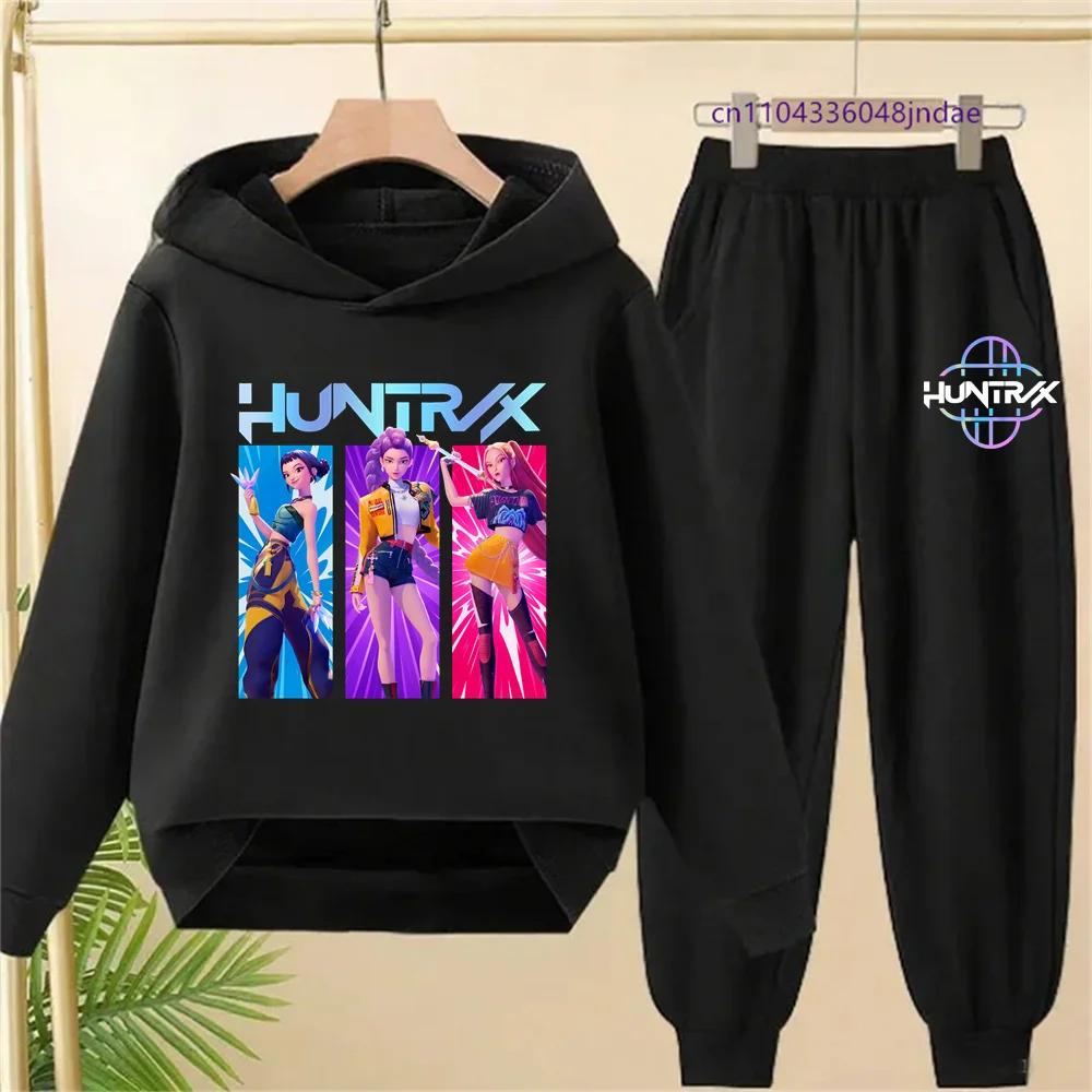 KPop Demon Hunters Print Hoodie Kids Cartoon Clothes Girls Hooded Sweatshirts Pants 2pcs Set Toddler Boys Outfits