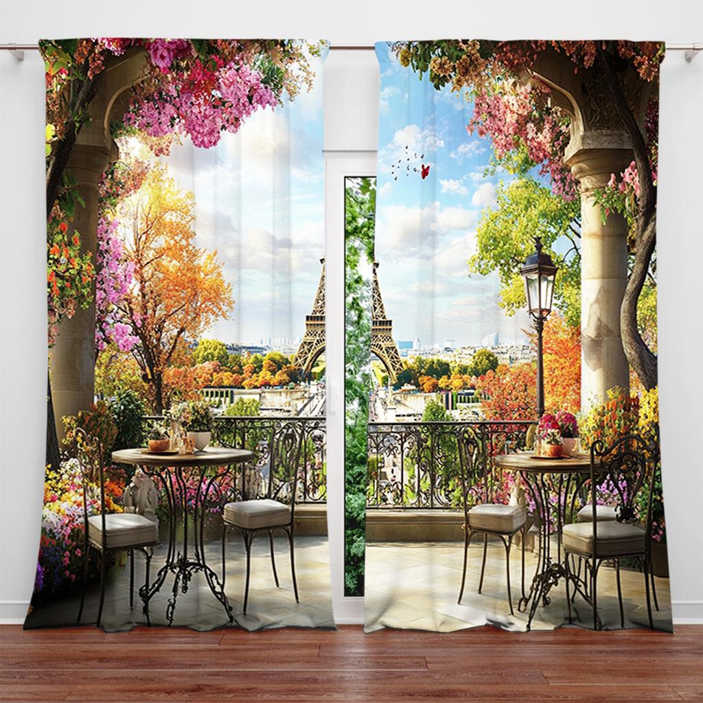 2 Stück Berühmter Eiffelturm Bedruckter Vorhang für Heimdekoration - Stangentaschen-Fensterbehandlung für Schlafzimmer, Büro, Küche, Wohnzimmer