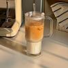 Portable Large Capacity Glass Straw Cup Durable Handle Transparent Glass Tumbler Cup Sealed Cover Drinkware Office Use