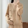 Women Autumn Winter Knit Cardigan Retro Fair Isle Pattern Round Neck Long Sleeve Loose Wool Blend Sweater Coat Casual Outerwear