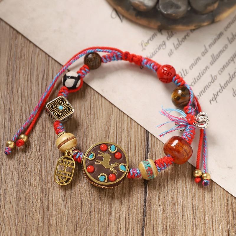 Retro hand-woven bracelet Tibetan dzi bead bracelet niche design men's and women's hand rope accessories