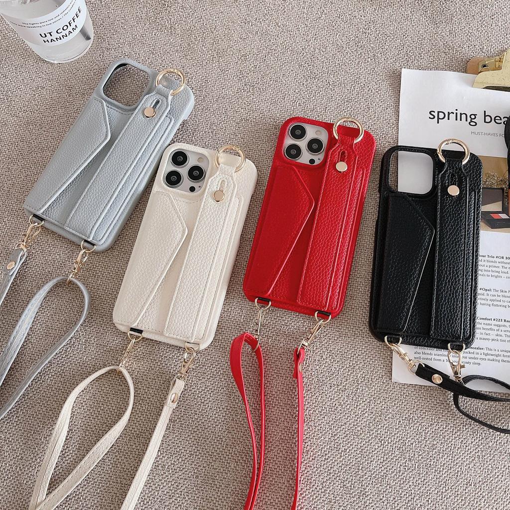 Crossbody Cards Solt Wallet Wristband Bag Case For iPhone 15 16 Pro Max 14 Plus 13 12 11 7 8 Se 2022 Lanyard Pocket Litchi Cover