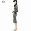 Women's Stretchy Knitting Sweater Dress Autumn Winter V-neck Ruched Long Sleeve Skinny Split Pencil Dress Red Navy Blue Gray
