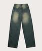 Akeusi Loose Washed Balloon Fit Wide Denim Pants Unisex (Yellow-Blue)