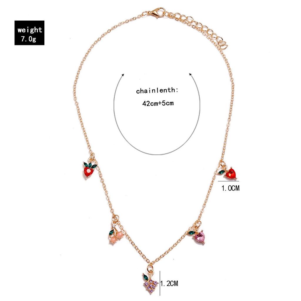 Sweet Fruit Summer Apple Strawberry Cherry Grape Peach Fun Collarbone Chain Personality Pendant Necklace