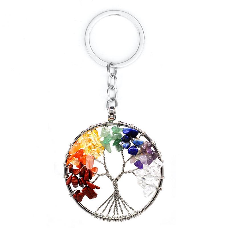 7-Color Natural Crystal Tree of Life Keychain Pendant
