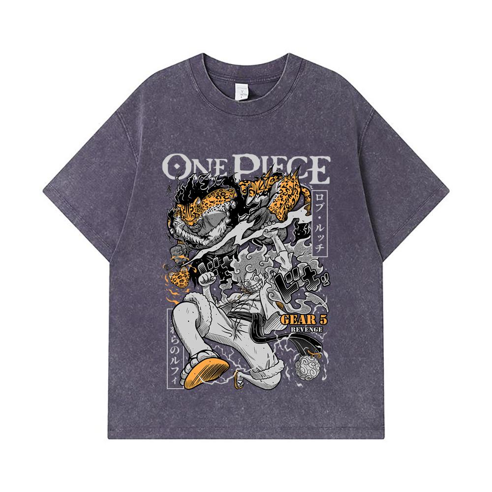 275 GSM Washed T-shirts 100% Cotton One Piece V48 Luffy Lucci Print Unisex Heavy Cotton T Shirt