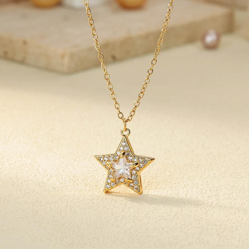 High-end Temperament Light Luxury Full of Zirconium Stars Gold-plated Pendant Necklace Women's Fashion Five-pointed Star Collarbone Chain New