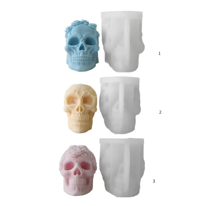 3D Skull Resin Molds Halloween Candle Mold Rose Skull Shaped Candle Making Mould Handmade Fondant Cake Aromatherapy Mold