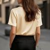 Women Stain Tops Short Sleeve Blouse V Neck Shirts Business Casual Outfits
