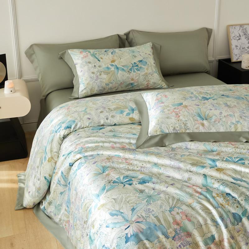 Eisseide Bettwäsche Set Vierteiliges Set, Hautfreundliche Wasserwasch-Bettlaken Bettbezüge Kissenbezüge