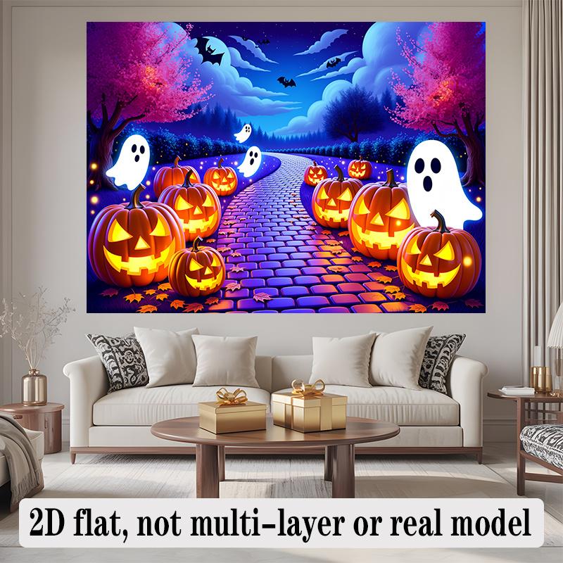 Party Backdrop Halloween Flat Banners Spooky Pumpkin Ghosts Cobblestone Path Celebrations Photo Background Decor Front Door Decor