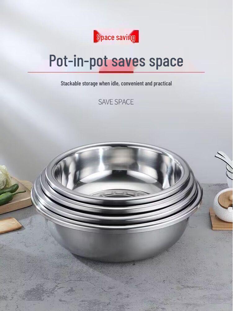 Extra Thick Non-Magnetic Stainless Steel Basin for Vegetables, Dough, and Face Washing