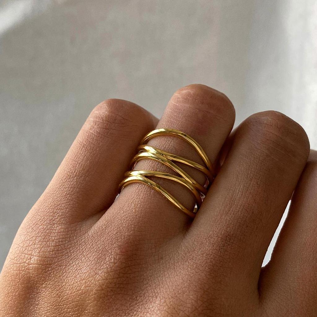 Uworld Nuovi Gioielli in Acciaio Inossidabile Minimalista Metallo Dorato Placcato Oro 18 K PVD Anello Aperto per Donna Bagues Pour Femme Regalo per Feste