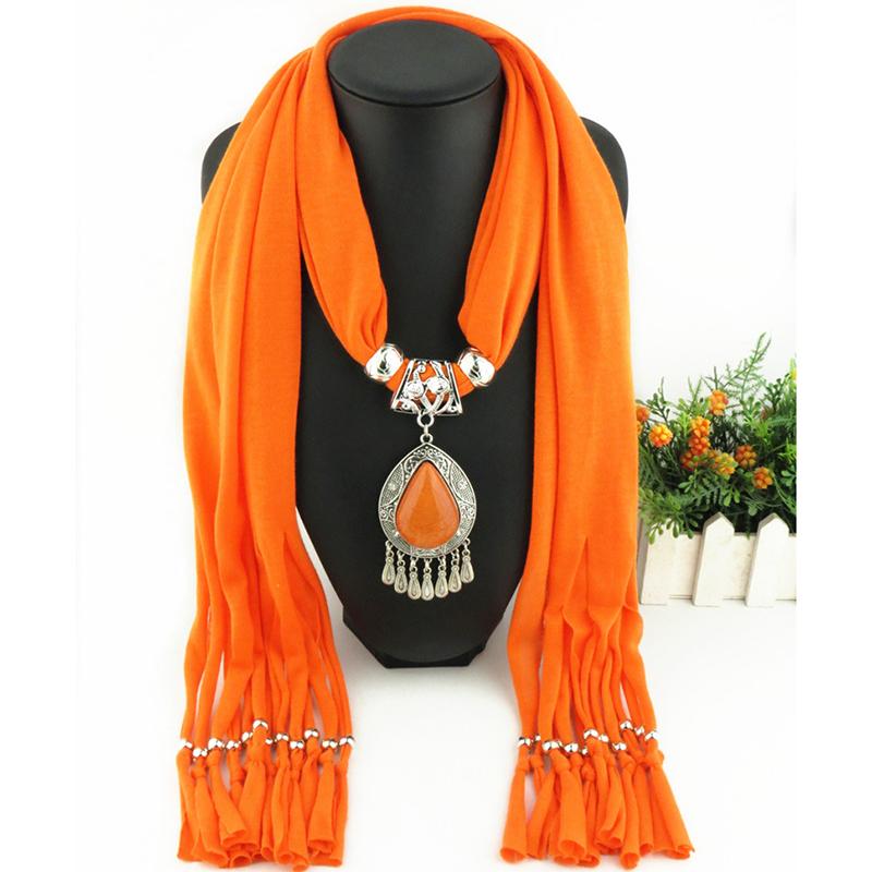 Elegant Polyester Scarf with Teardrop Pendant & Tassels – Women’s Stylish Solid Color Fashion Accessory