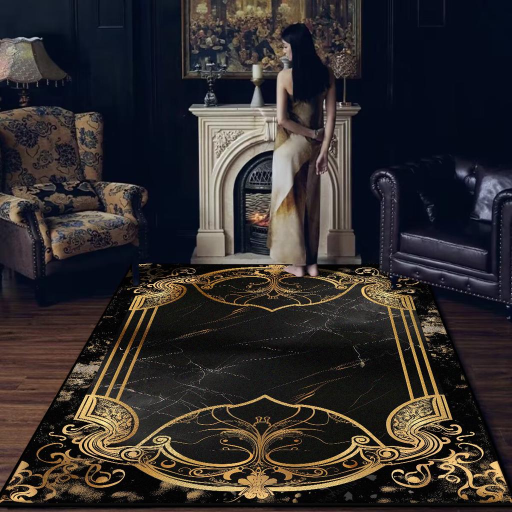 Modern Luxury Black Carpet for Living Room Washable Decoration Home Chinese Style Rugs for Bedroom Non-slip Large Rug Bath mat