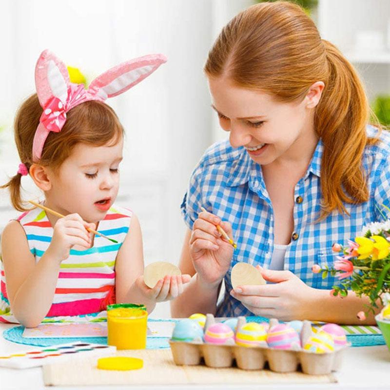 DIY Wooden Easter Eggs Realistic Imitation Painting Toys Creative Doodle Art for Kids Role Play Farmhouse Wood Bead Ornaments