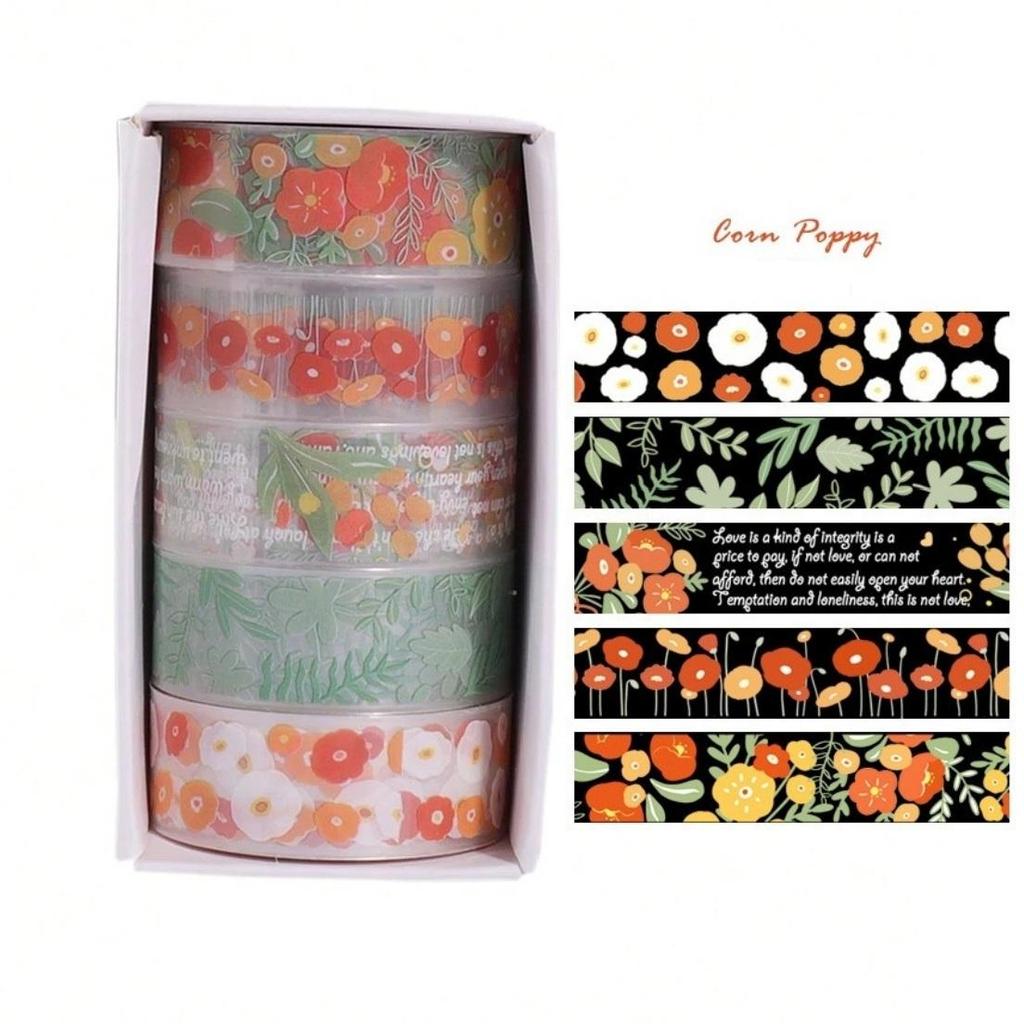 5 Rolls Of 1.8" * 3.23" Cute Transparent Midsummer Daisy Decorative Stickers DIY Materials And Paper Tapes
