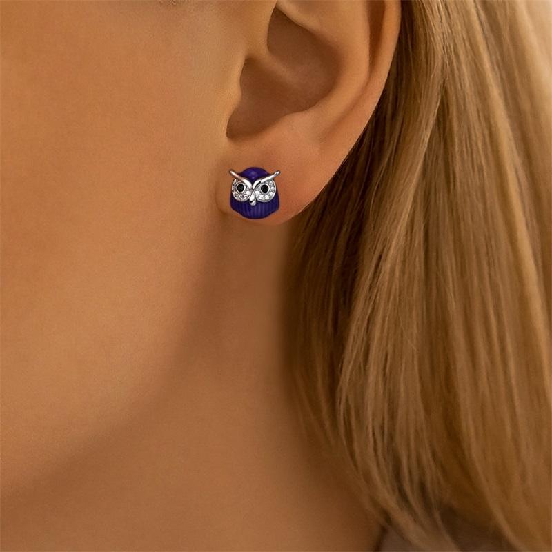 Original 925 Sterling Silver Purple Flower Owl Earrings Women 2025 Zircon Ear Studs Sparkling Pave Hoop Earring Jewelry Gift