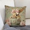 Easter Teacup Bunny Pillow Cover Vintage Floral Rose Print Soft Cozy For Sofa Bed Living Room Spring Decor Cute Gifts