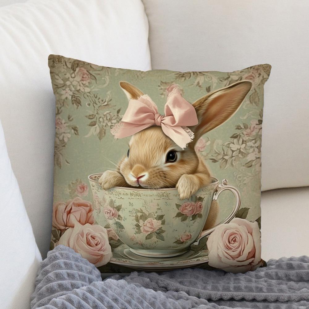 

Piece Bunny Theme Pillow Cover Zippered Machine Washable Home Bedroom Sofa Cushion Cover 45cmx45cm