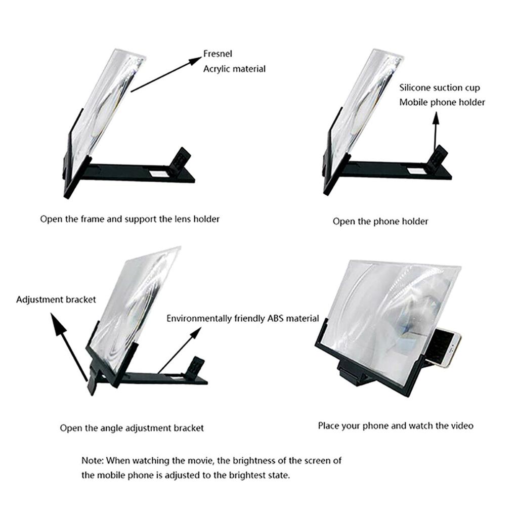 14" Screen Magnifier for Cell Phone – 3D HD Magnifing Screen Enlarger Projector for Movies Foldable Mobile Phone Stand Holder