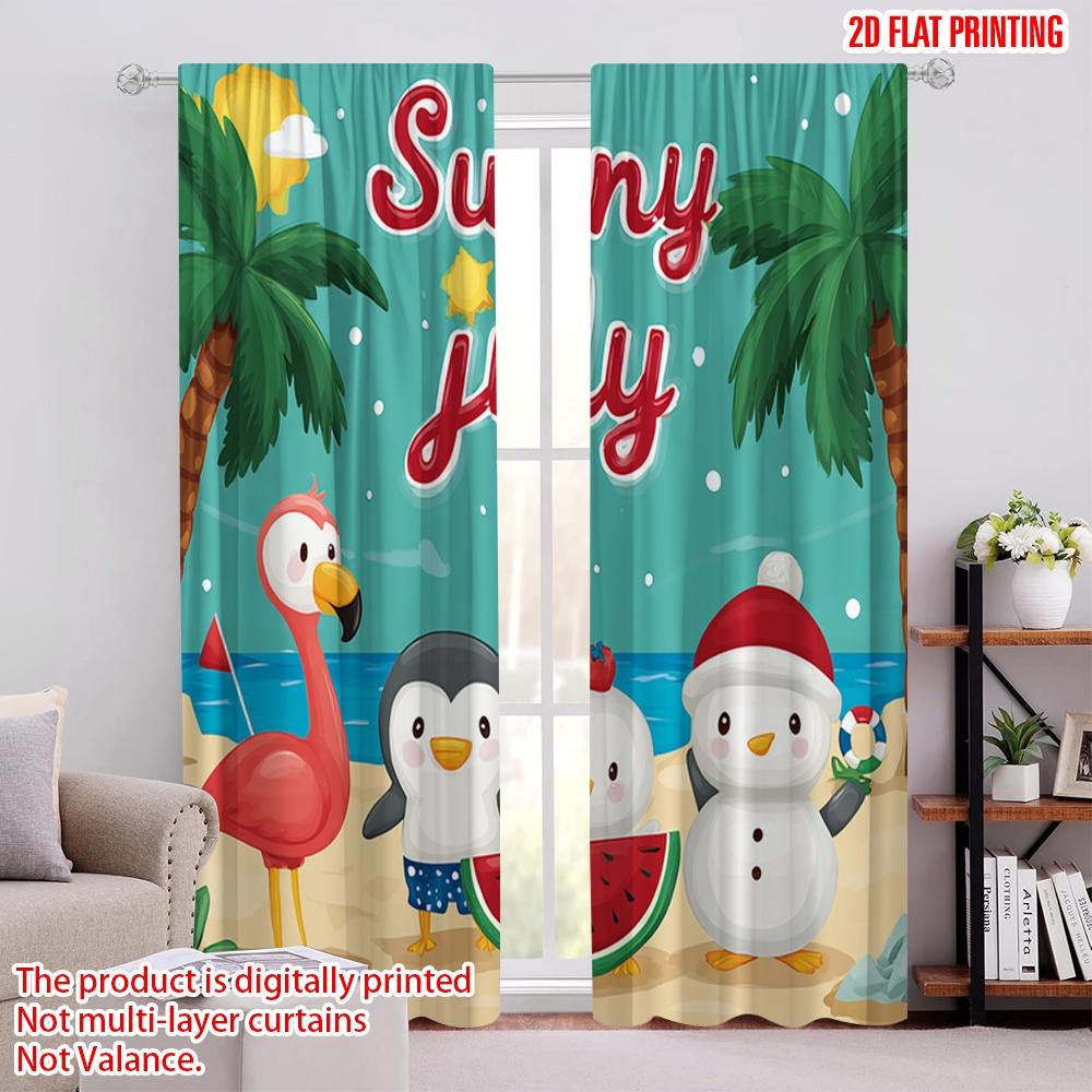 

2pcs,2D plane printing Minimalist Curtains Flamingo & Snowman Tropical Ocean Polyester Woven (without rod) Home Decor Perfect 52.50 × 116.00 cm 2 pcs