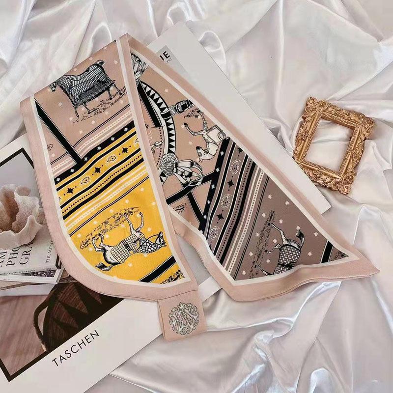 Luxury Band Spring Summer Ear Silk Scarf Women Striped Print Neckerchief Wrist Towel Korean Style Tie Bag Ladies Neck Scarf 75X14CM