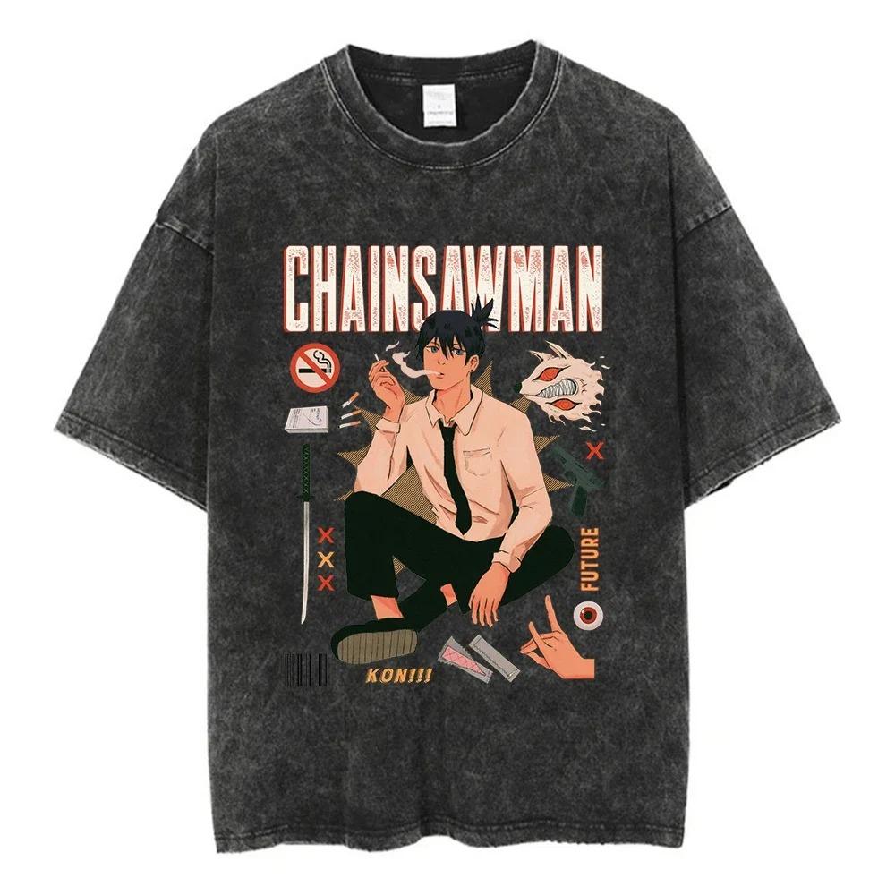 Chainsaw Man Aki Hayakawa Future Devil Vintage Washed Oversized Anime Streetwear Women And Men T-Shirt S разноцветный