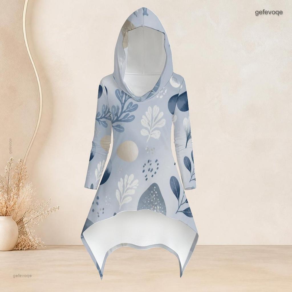 Women Plus Size Printed Hooded Long Sleeve High Low Top And Fitted Pants Two Piece Set