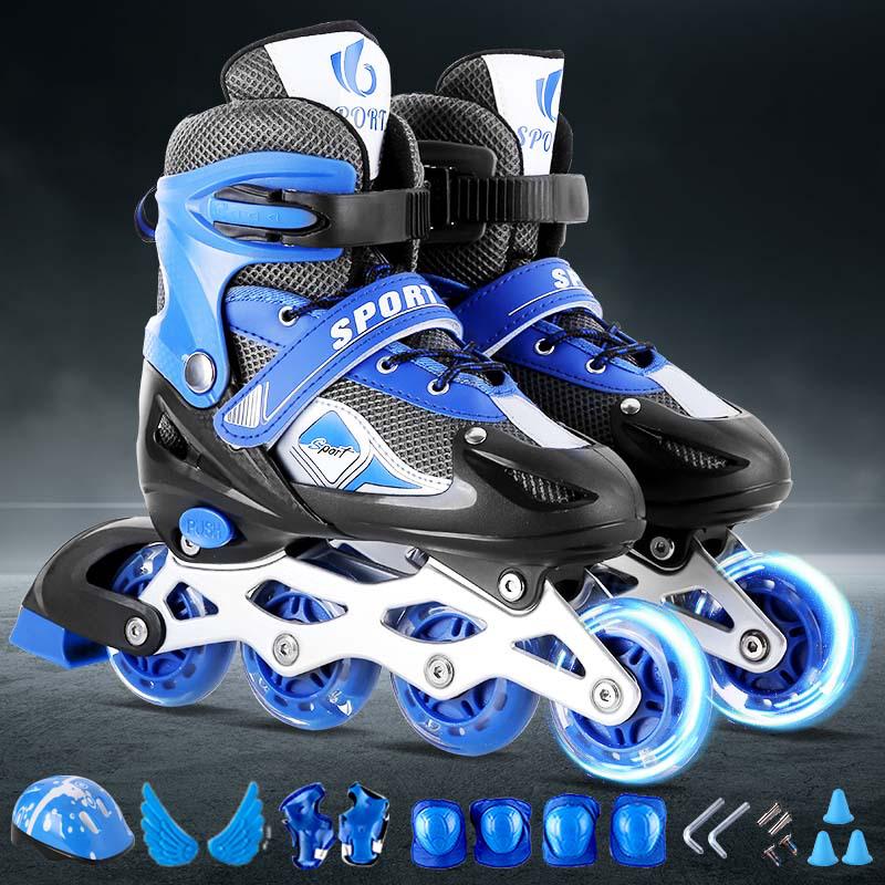 Adjustable Children's Inline Roller Skates Set with PVC Flash Wheels, Helmet, and Protective Gear