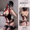 Domila velvet and lace open crotch one-piece cheongsam sex underwear sexy pure desire naked buttocks free of temptation F478