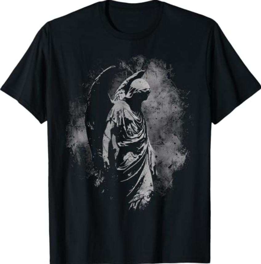 Goth Angel Fallen Statue Dark Art Occult Grunge Alt Horror T-Shirt