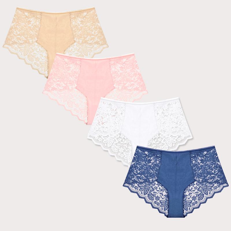 

FINETOO 4 шт. Модные сексуальные трусики Удобные брифы Изысканные шорты Однотонное нижнее белье Кружевной бантик Стринги Ажурные Женское нижнее белье XL&Set