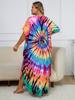EDOLYNSA Plus Size Damen-Kaftan, Bohemian-Stil, bedruckt, V-Ausschnitt, langes Kleid, Maxikleid, Urlaub, Badeanzug, Vertuschung, Hausmantel, Q1218