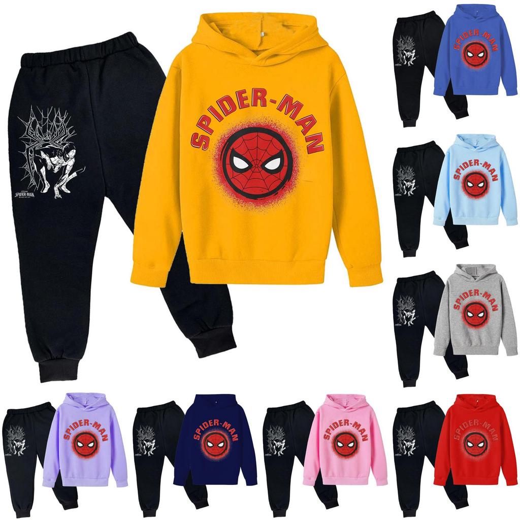 Kids Printed Hoodie and Sweatpants Set Long Sleeve Loose Fit Pullover Outfit for Boys and Girls