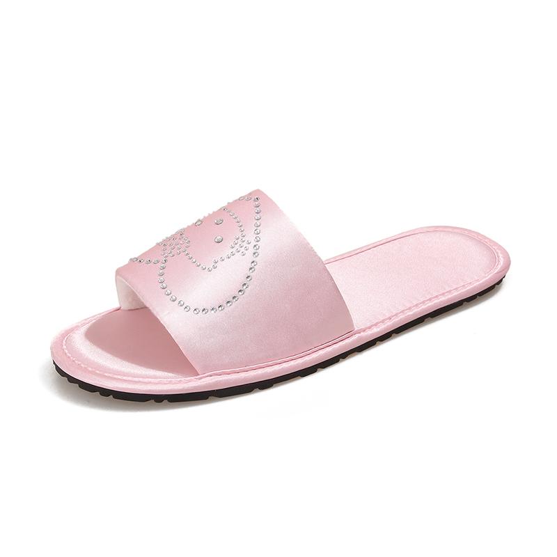 

Fashion 2025 Summer Women’s Open Toe Slippers Round Toe Flat with Crystal Comfortable Slippers for Outdoor Daily Casual Beach Sandals 39 розовый