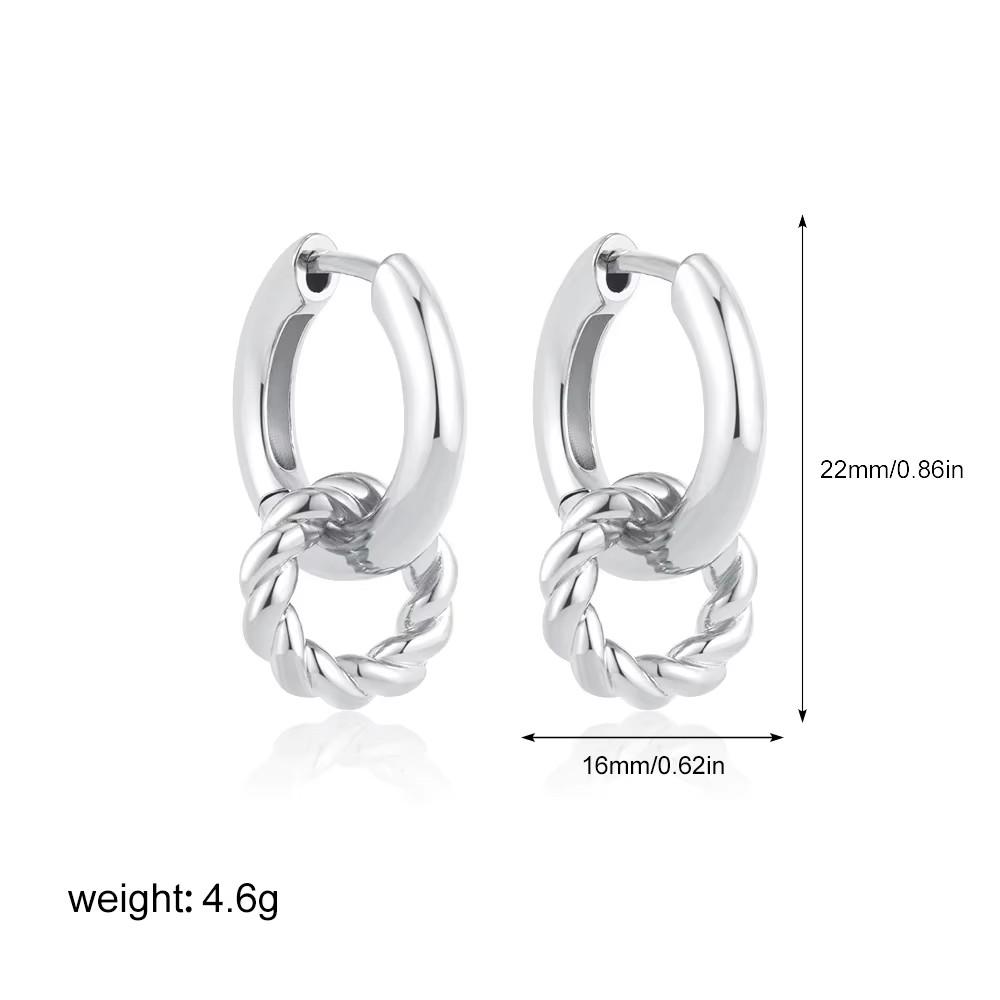 Stainless Steel Vintage Double Circle Round Zircon Dangle Earrings Gold Plated Twist Huggie Hoops Ear Buckle Exquisite Jewelry
