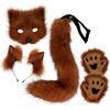 Wolf Foxes Costume with Plush Animal Face Mask, Headband, Plush Glove Animal Tail Costume for Children Adult Halloween