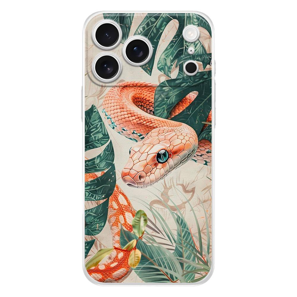 Soft Clear TPU Phone Case For iPhone 17 Air 16E 16 11 15 14 Pro MAX 12 13 7 8 Plus SE Easter Cover Protection Blossom Pink Snake