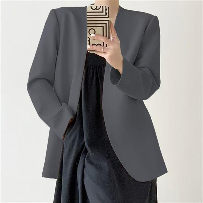 

Осінь Зима Елегантна Мода Однотонний Блейзер Жіночий Довгий Рукав Повсякденний Універсальний Костюм Кардиган Пальто Верх 3XL сірий